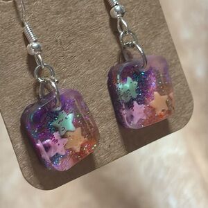 Purple Square Star Dangle Earrings